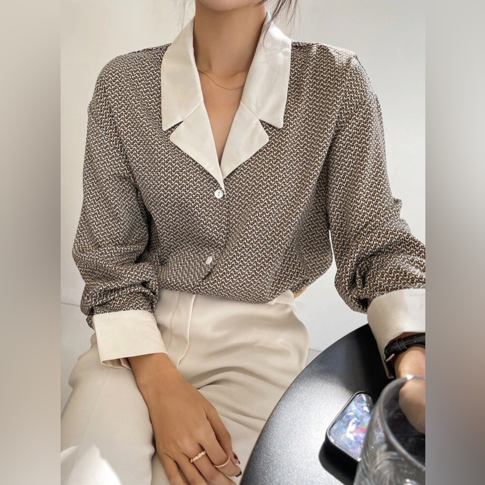Allover Print Lapel Neck Drop Shoulder Shirt
